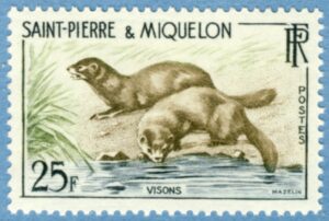 SAINT-PIERRE ET MIQUELON 1959 M391** flodiller, enda i serien med däggdjur