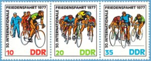 DDR 1977 M2216-8** cykellopp för fred 3 kpl i strip